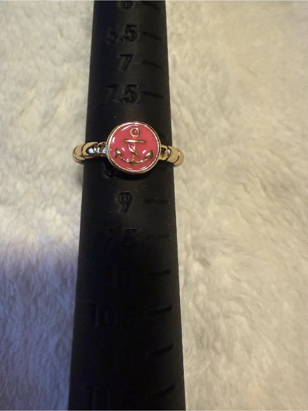 Gold-Tone Pink Anchor Enamel Ring